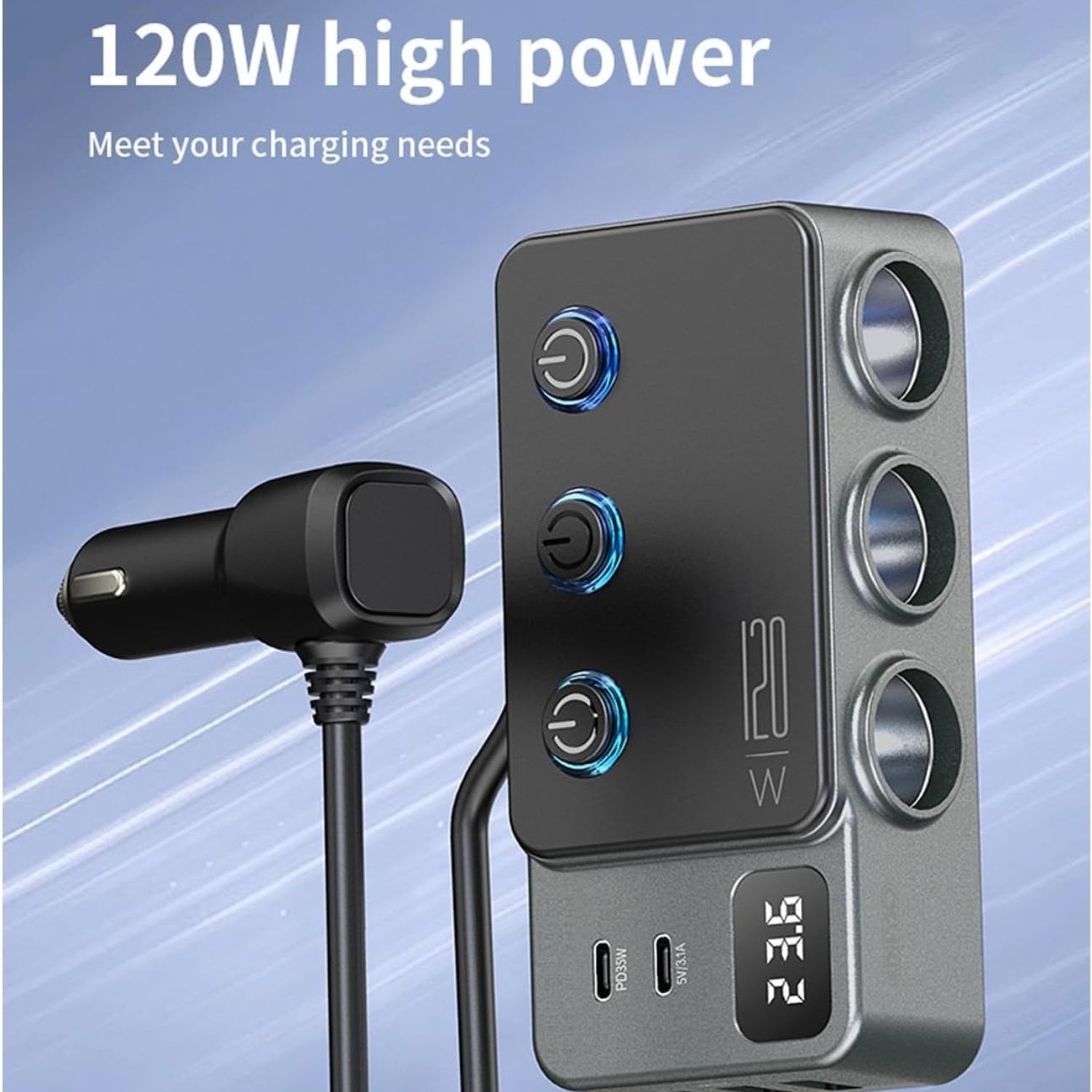 PowerHub Pro 8-in-1 — 120W Smart Car Power Adapter with USB-C PD & DC Sockets Automotive Must