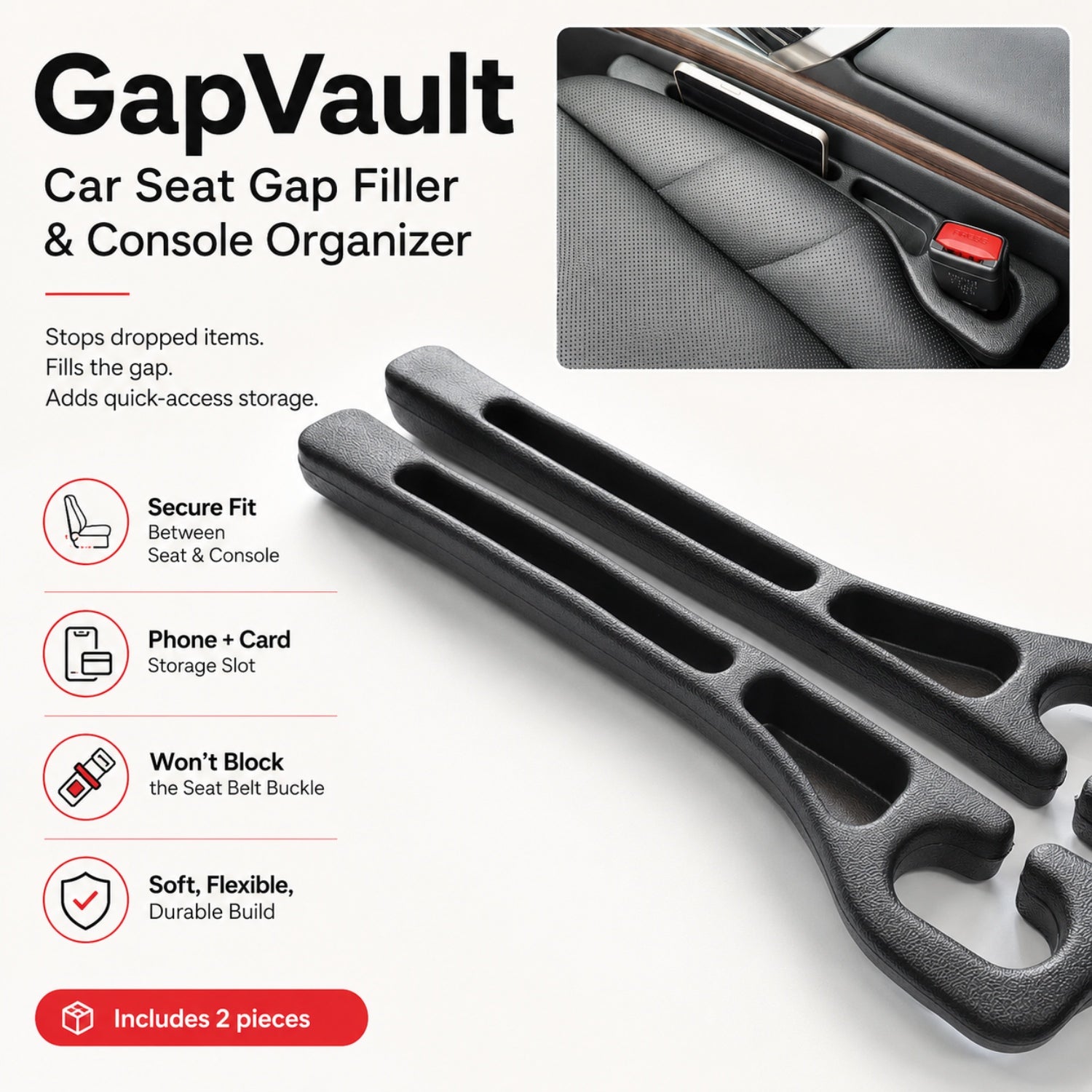 GapVault — Car Seat Gap Filler & Console Organizer AutomotiveMust