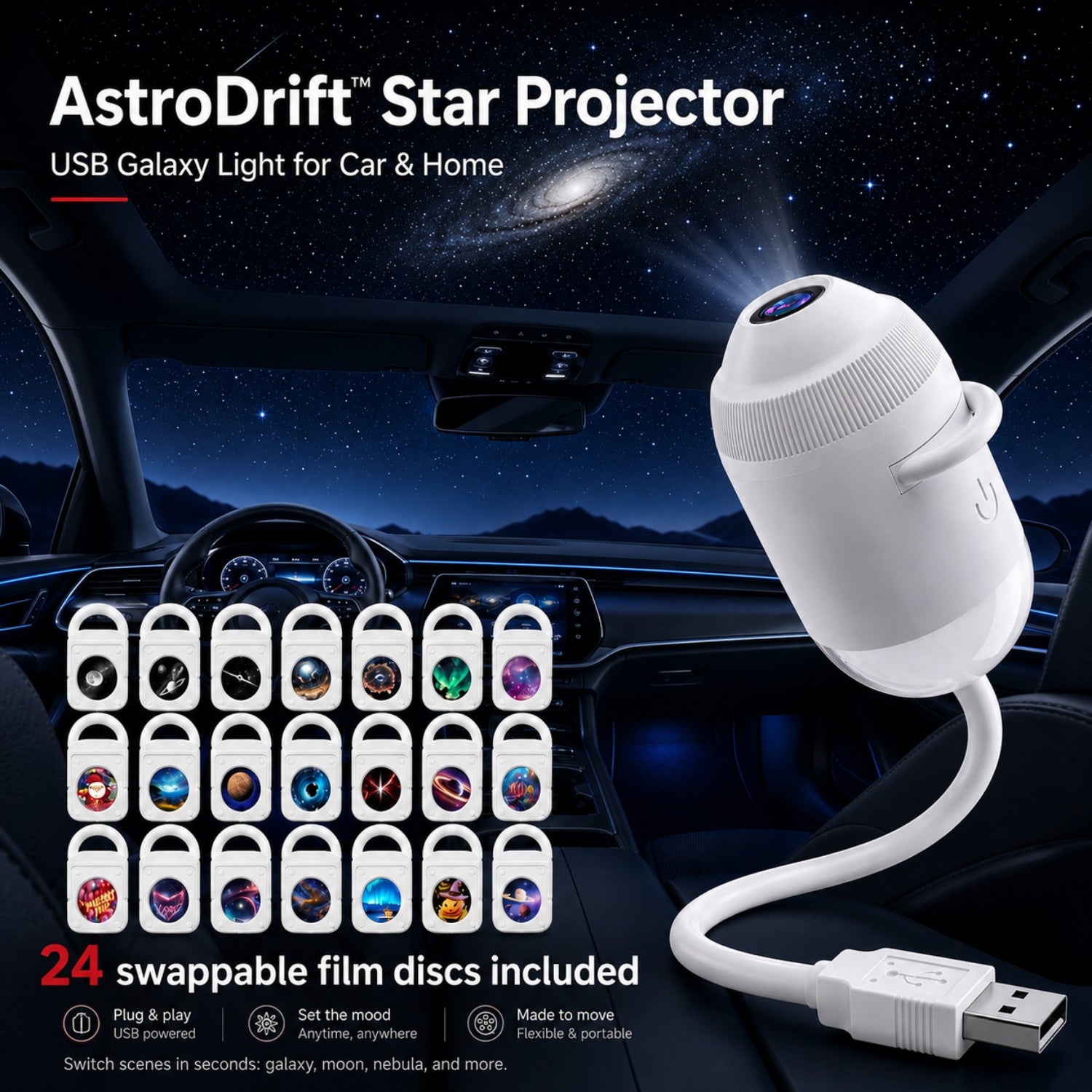 AstroDrift™ — USB Star Projector for Car & Home AutomotiveMust
