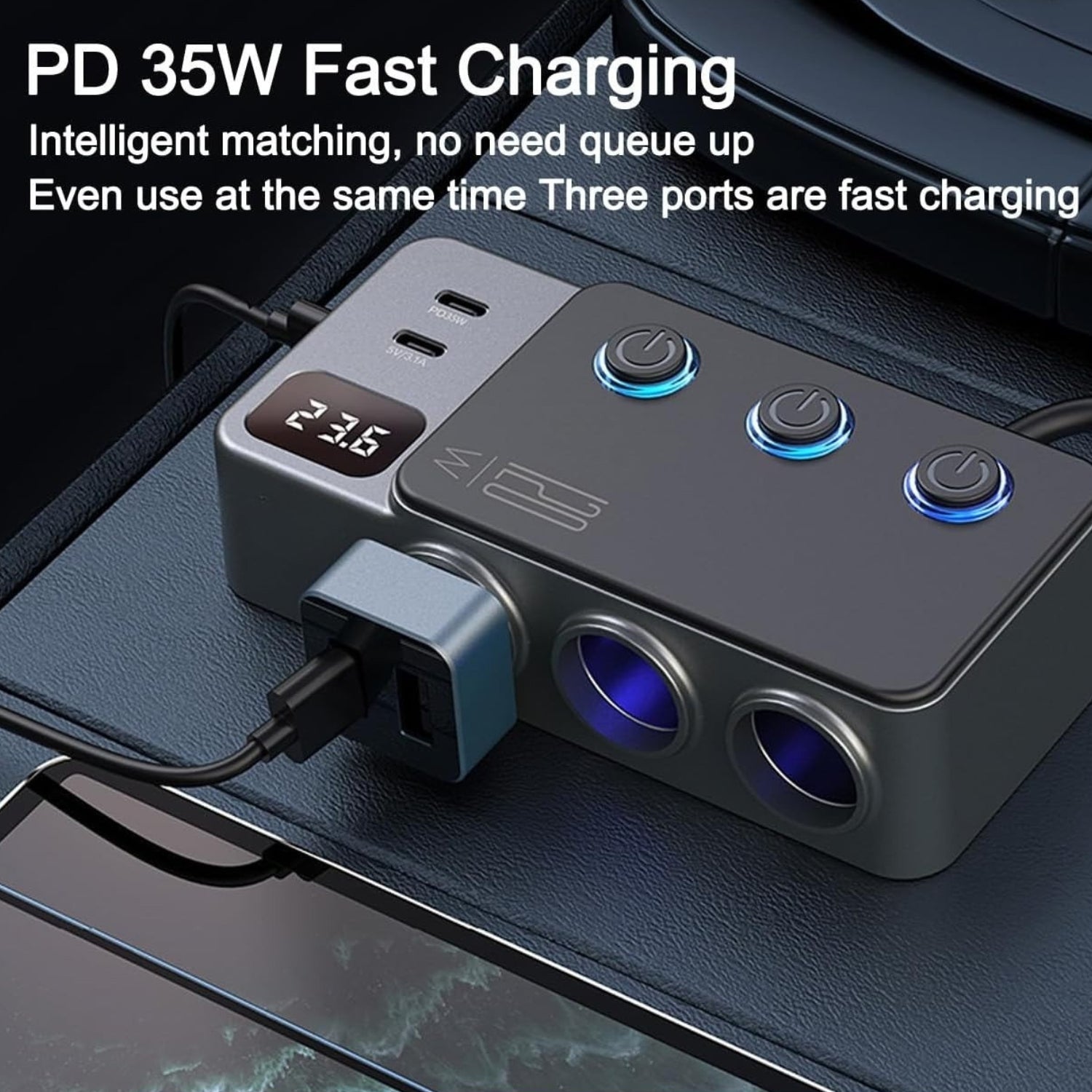 PowerHub Pro 8-in-1 — 120W Smart Car Power Adapter with USB-C PD & DC Sockets Automotive Must