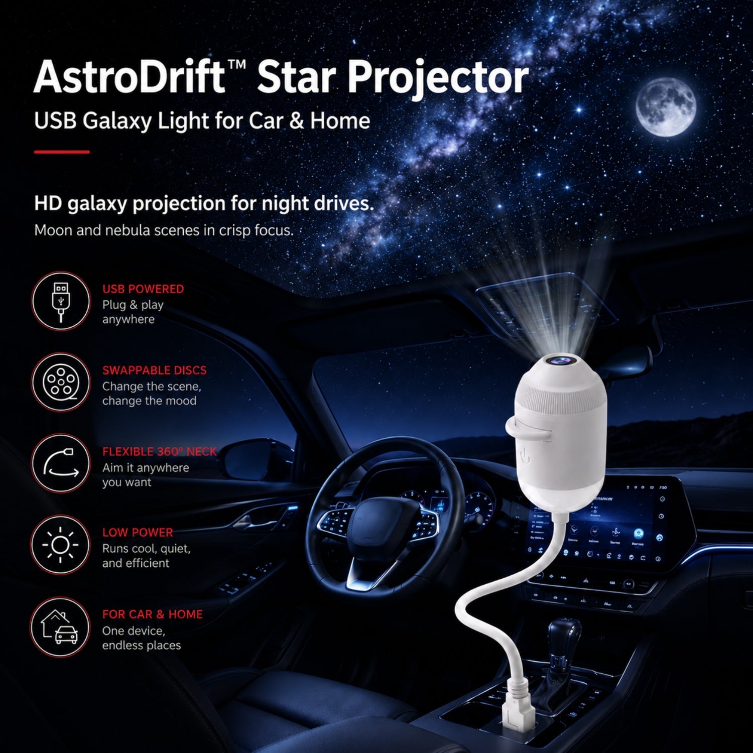 AstroDrift™ — USB Star Projector for Car & Home AutomotiveMust