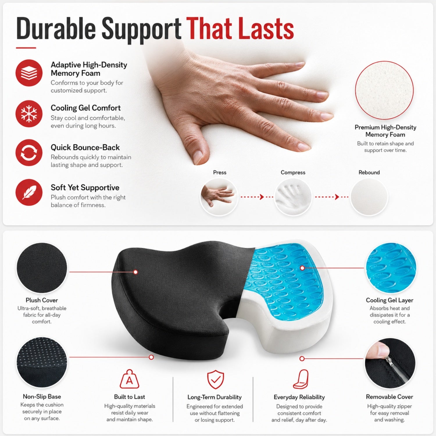 AutoComfort™ — Memory Foam Coccyx Seat Cushion Automotive Must