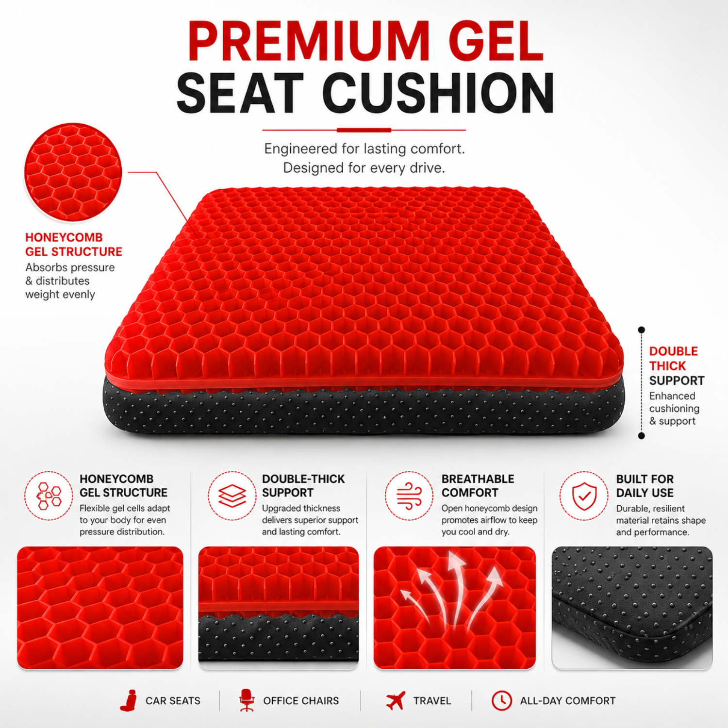 Honeycomb Gel Seat Cushion AutomotiveMust