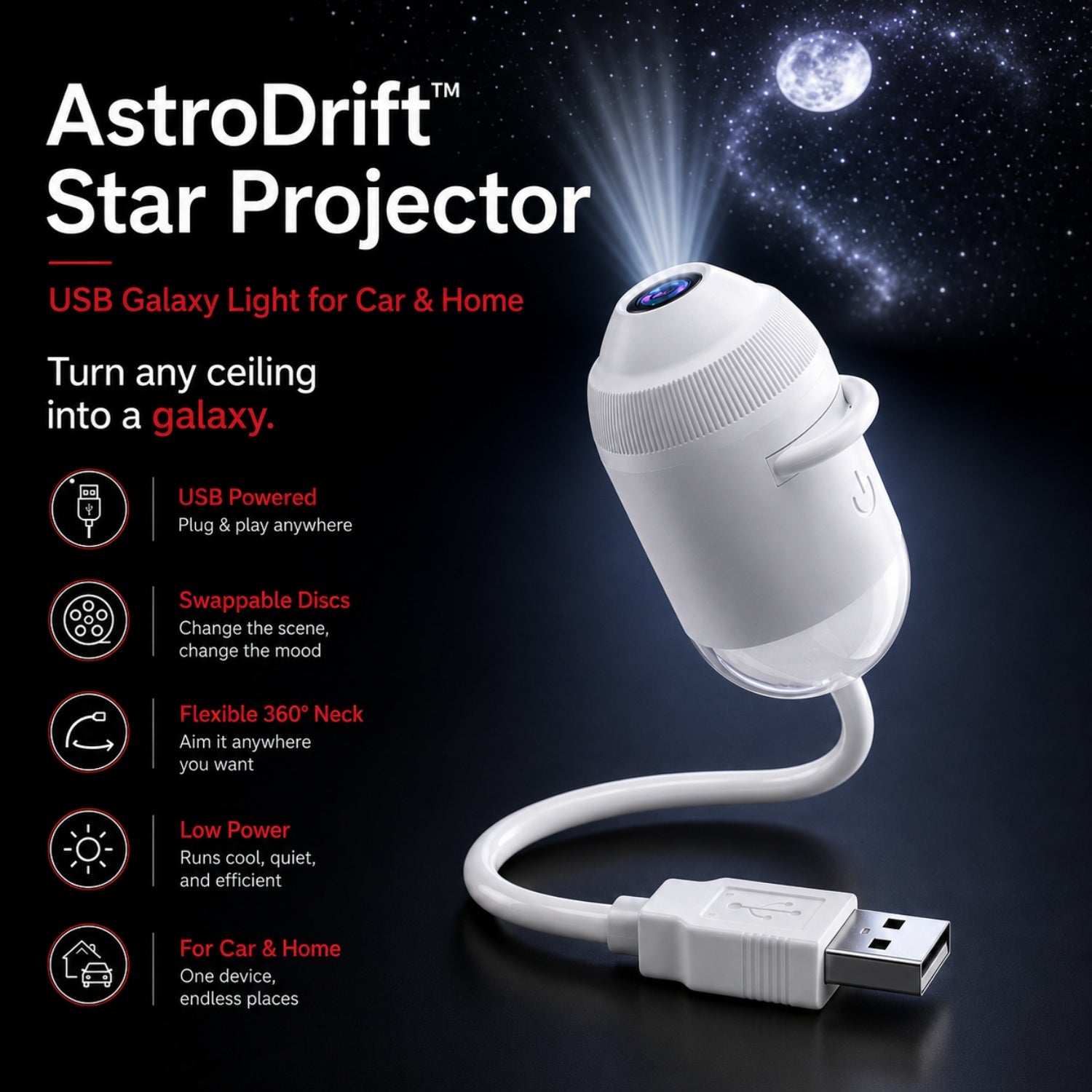 AstroDrift™ — USB Star Projector for Car & Home AutomotiveMust