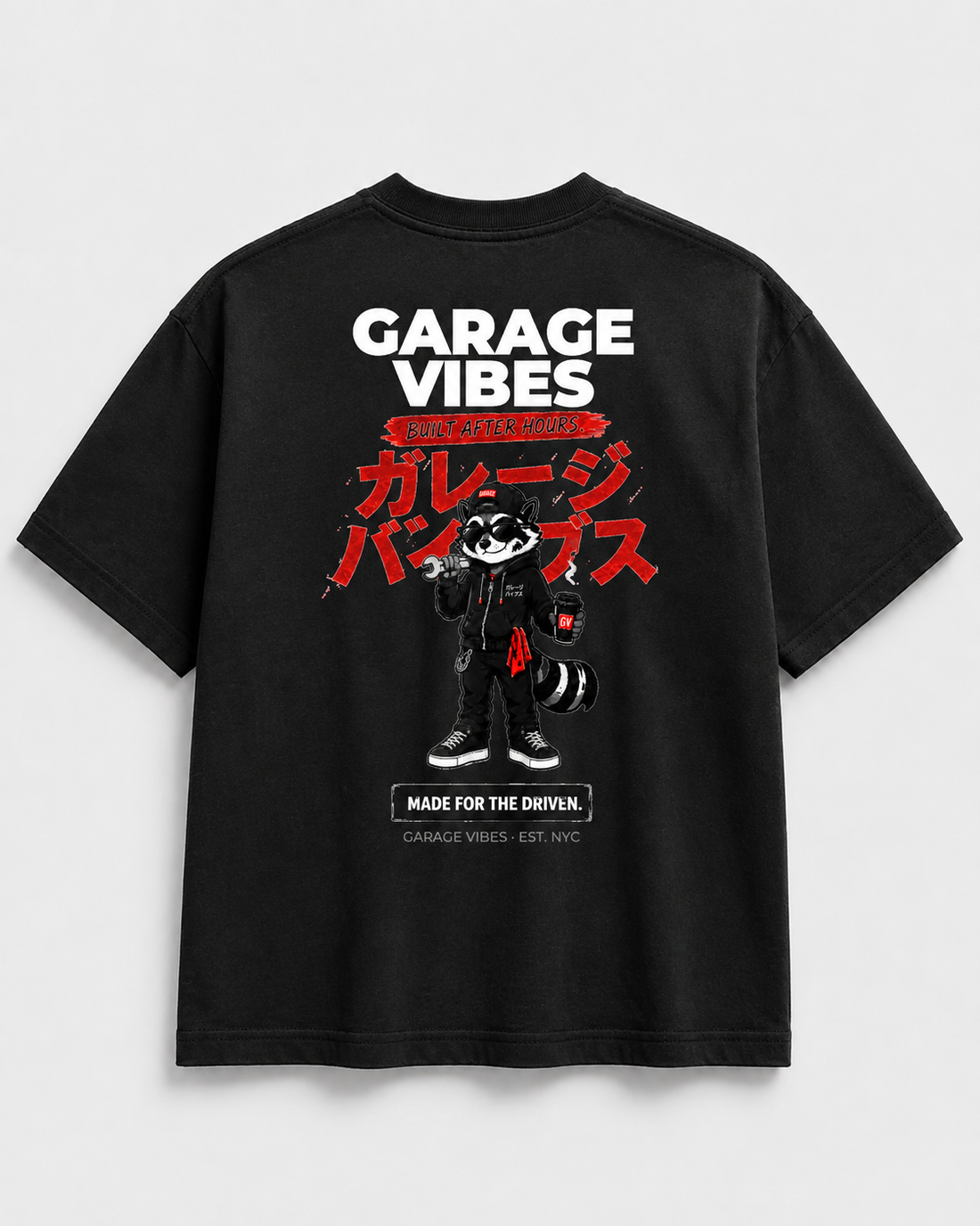 Midnight Raccoon: Built After Hours Heavyweight Boxy Tee Printify