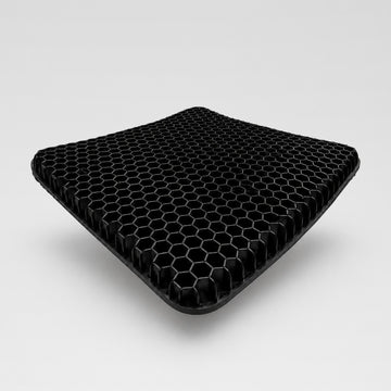 CloudGel cooling honeycomb gel seat cushion in black, shown at an angle on a light gray studio background.