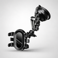 MountPro 360 Universal Car Phone Holder with adjustable articulating arm, suction cup windshield mount, and 360-degree rotating phone cradle in matte black finish