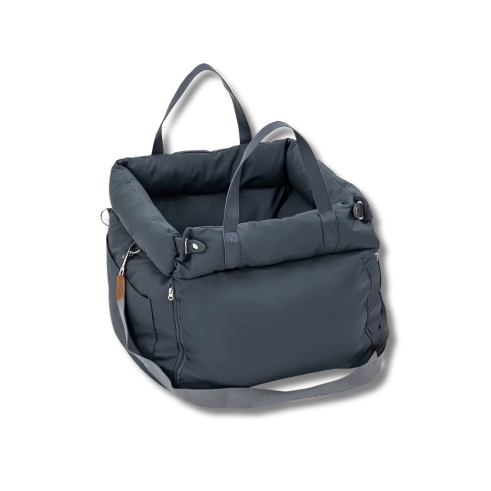 Dark gray pet carrier with handles on a white background