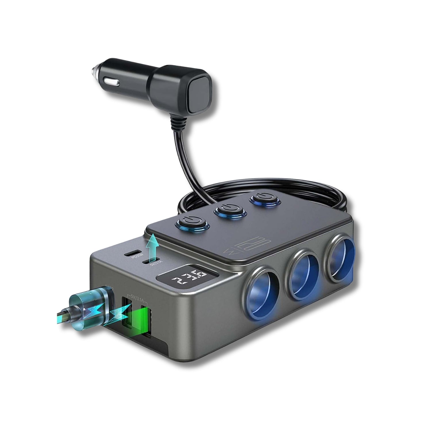PowerHub Pro 8-in-1 — 120W Smart Car Power Adapter with USB-C PD & DC Sockets Automotive Must