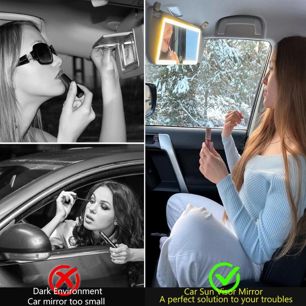 Car Sun Visor HD Mirror with Dimmable LED Lights - Automotive Must