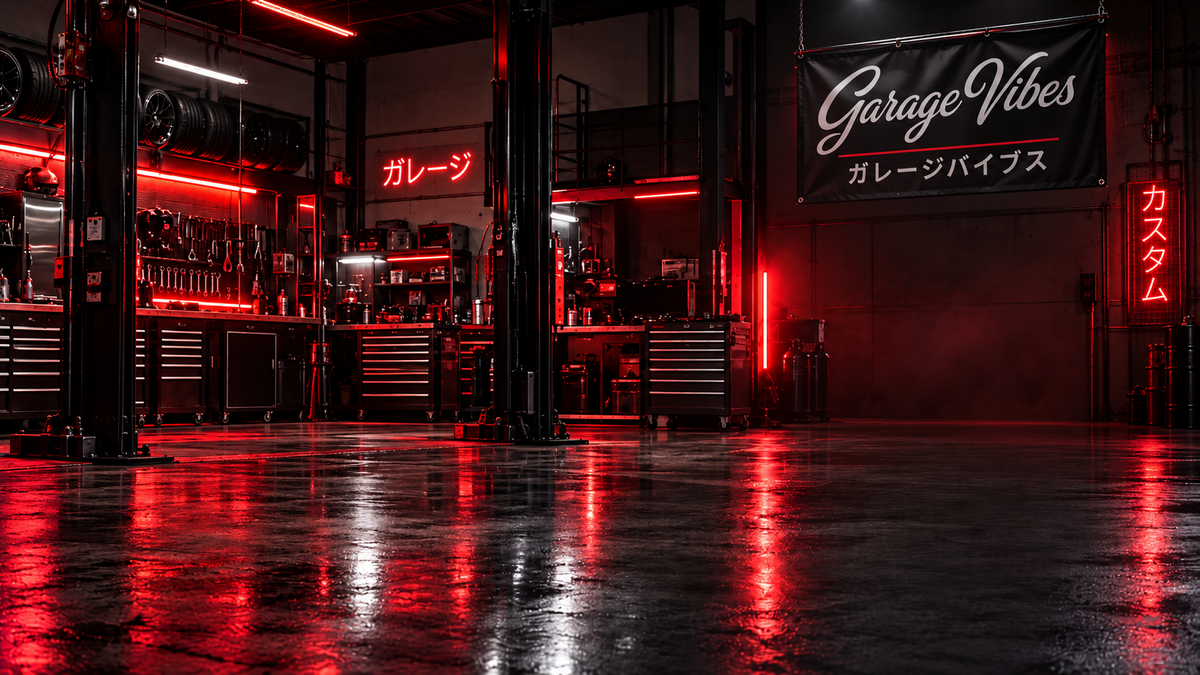Garage Vibes workshop with red neon lighting