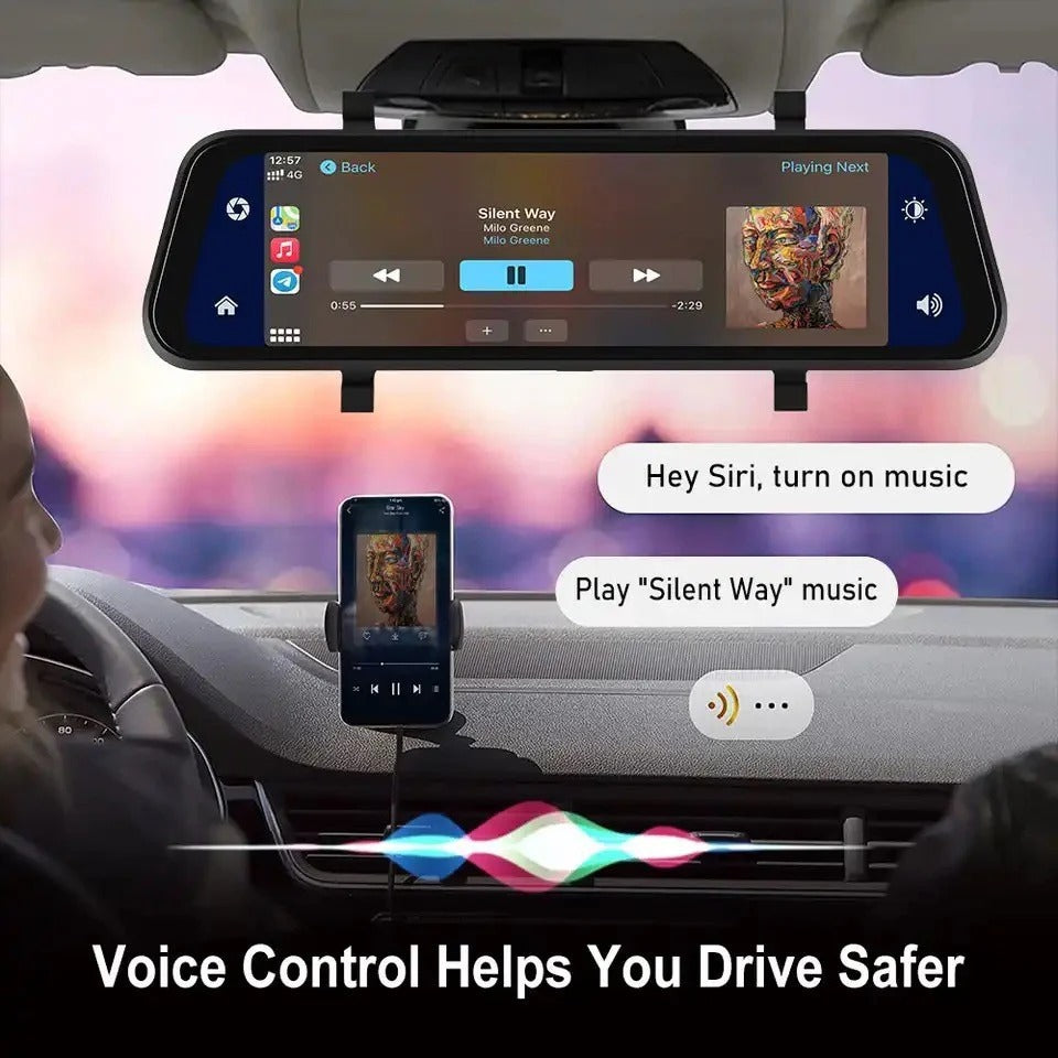 MirrorDrive Ultra 4K — 9.66" Wireless CarPlay Dash Cam Automotive Must