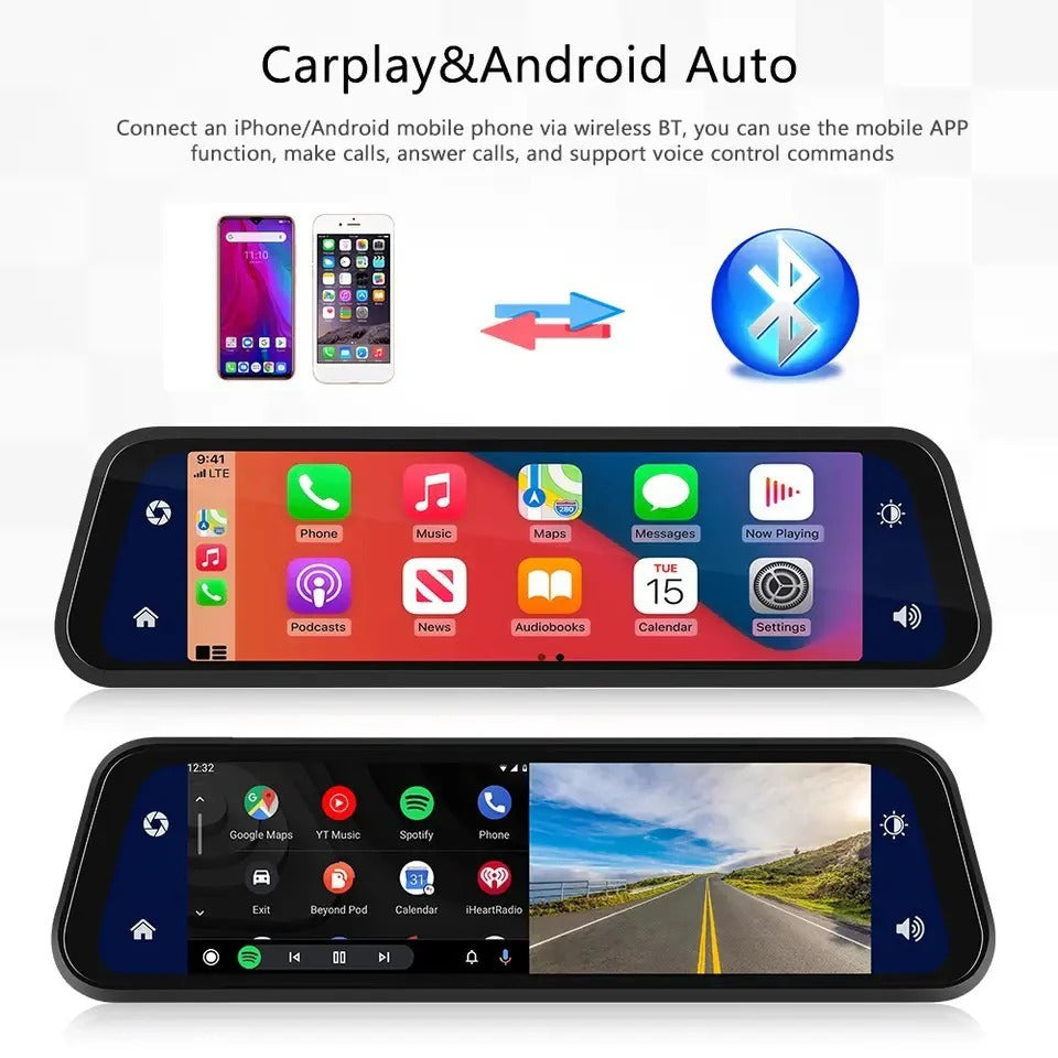MirrorDrive Ultra 4K — 9.66" Wireless CarPlay Dash Cam Automotive Must