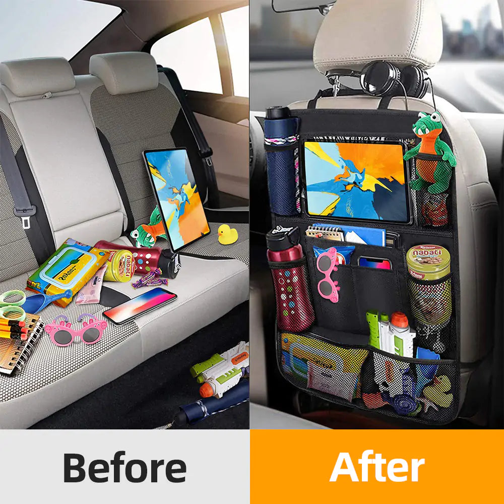 Leather Multi-Pocket Car Seat Storage Box